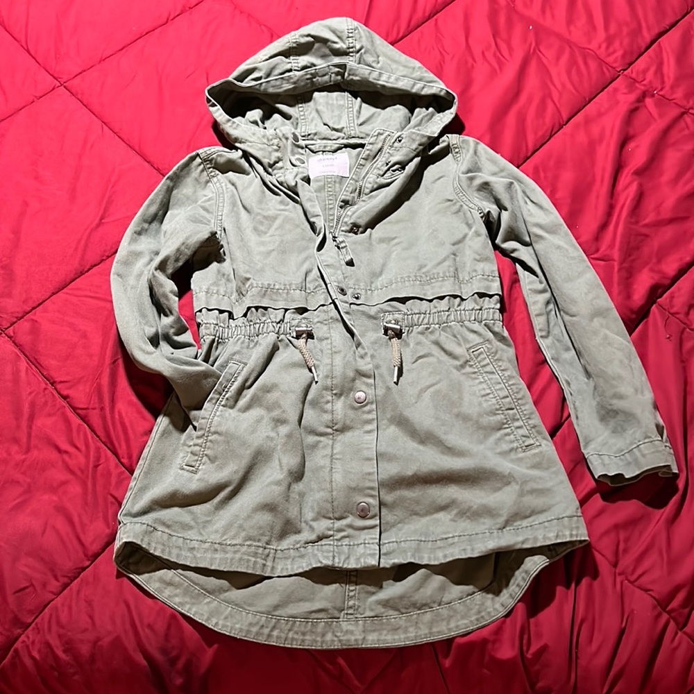 Girls olive green trench coat size 10/12 old navy brand